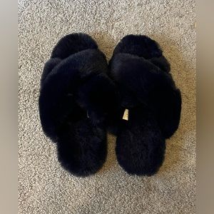 Navy fuzzy slippers